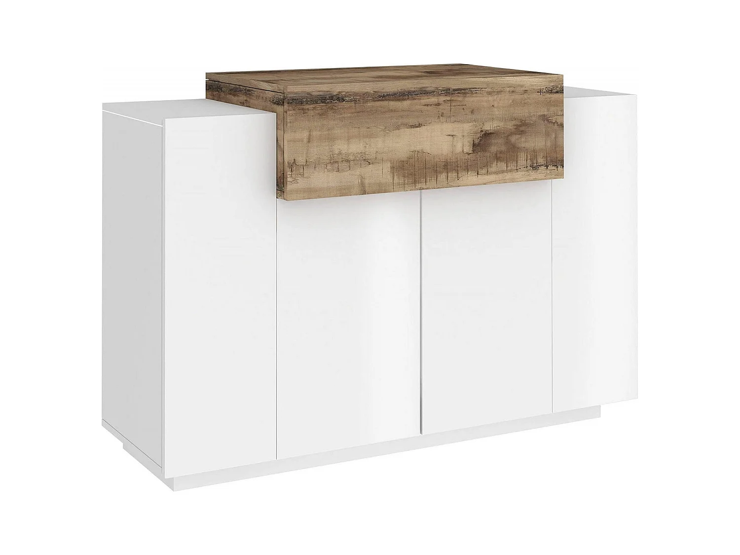 Dmora - Scarpiera Aristotle, cm 120x45h86, Bianco lucido e Acero