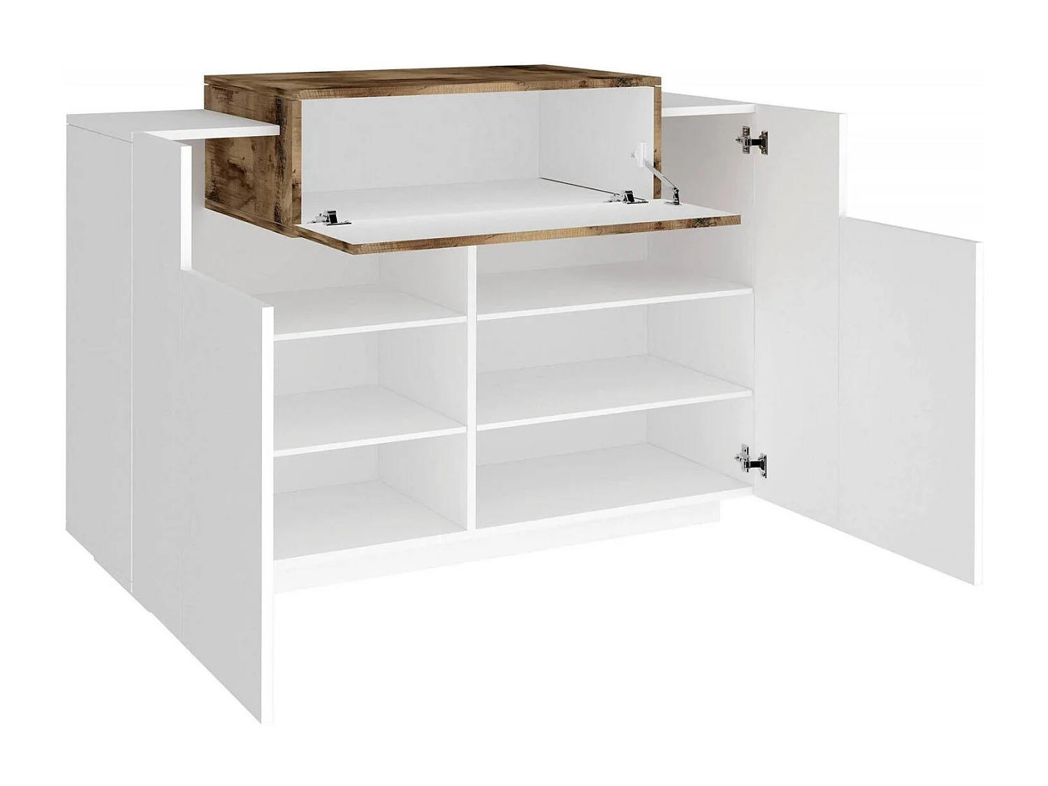 Dlucc schoenenrek, multifunctionele kast met 2 deuren en 1 klepdeur, schoenenrek voor entree, 100% Made in Italy, 120x45h86 cm, glanzend wit en esdoorn