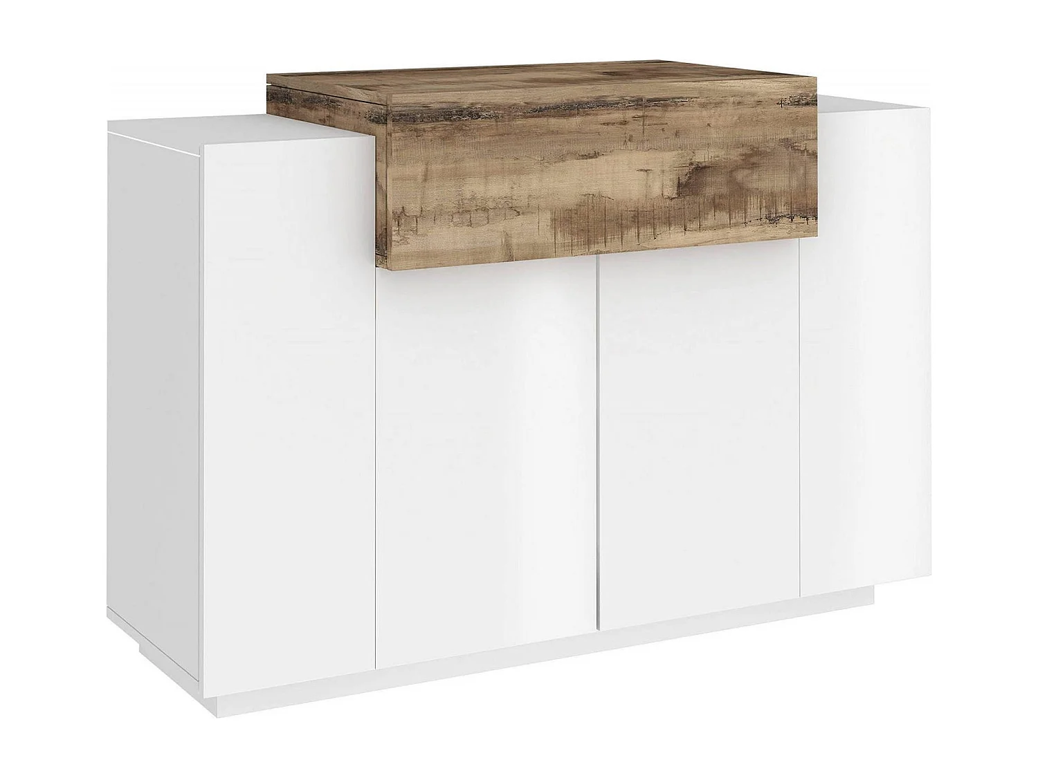 Schuhschrank Dlucc, Mehrzweckschrank mit 2 Türen und 1 Klapptür, Eingangsschuhregal, 100 % Made in Italy, cm 120x45h86, WeiÃŸ glänzend und Ahorn