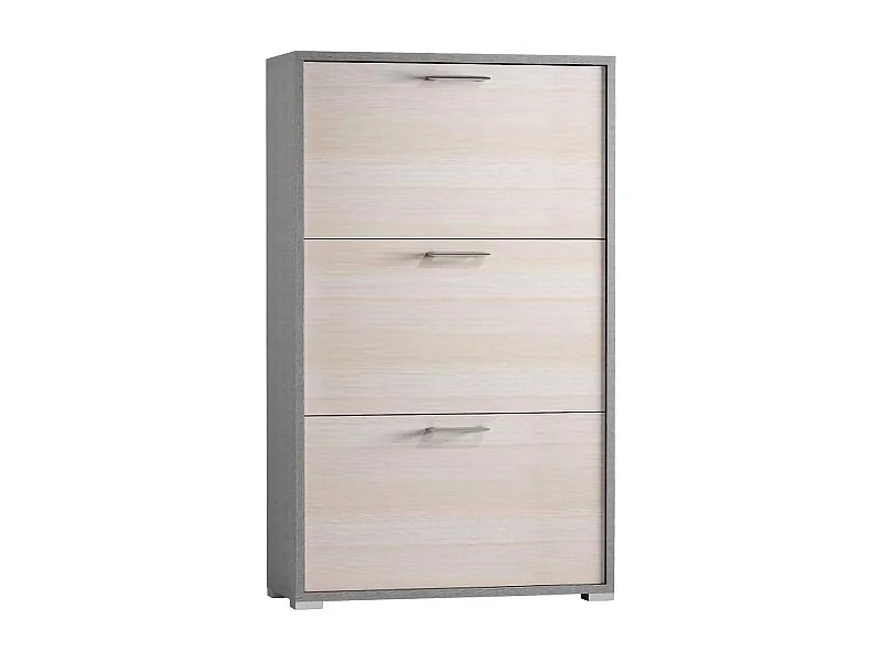 Étagère à chaussures Dlos, Meuble d'entrée polyvalent avec 3 portes pliantes, Meuble à chaussures double profondeur, 100% Made in Italy, 67x28h112 cm, Mélèze