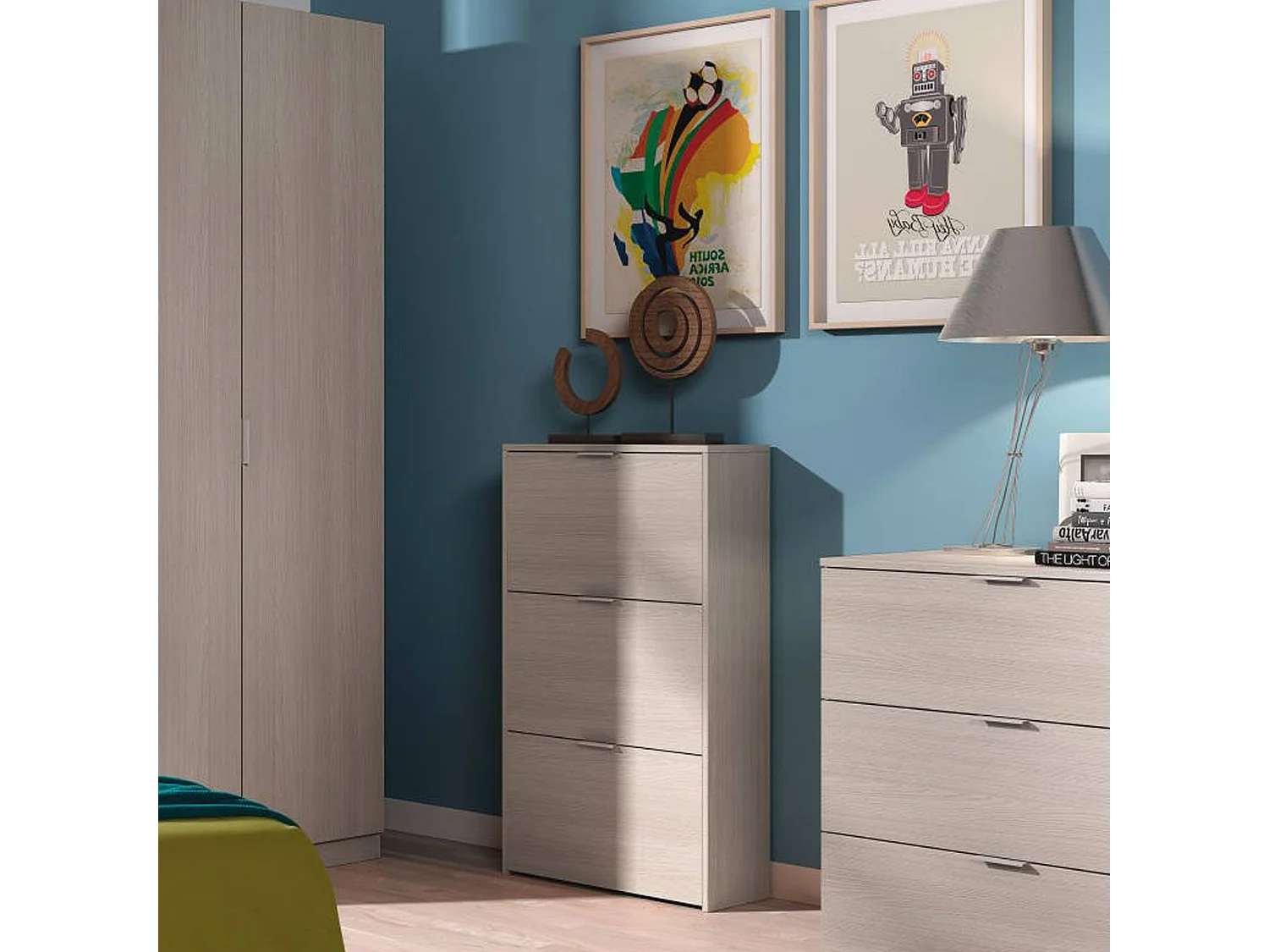 Mueble para zapatos Dcosta, Zapatero con 3 puertas abatibles, Mueble con doble capacidad para hasta 18 pares de zapatos, 70x17h180 cm, Roble