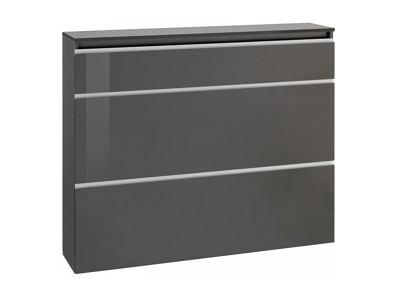 Meuble à chaussures Piero, Armoire polyvalente avec 2 portes et 1 porte abattante, Porte-chaussures d'entrée, 100% Made in Italy, 120x27h108 cm, Anthracite Brillant