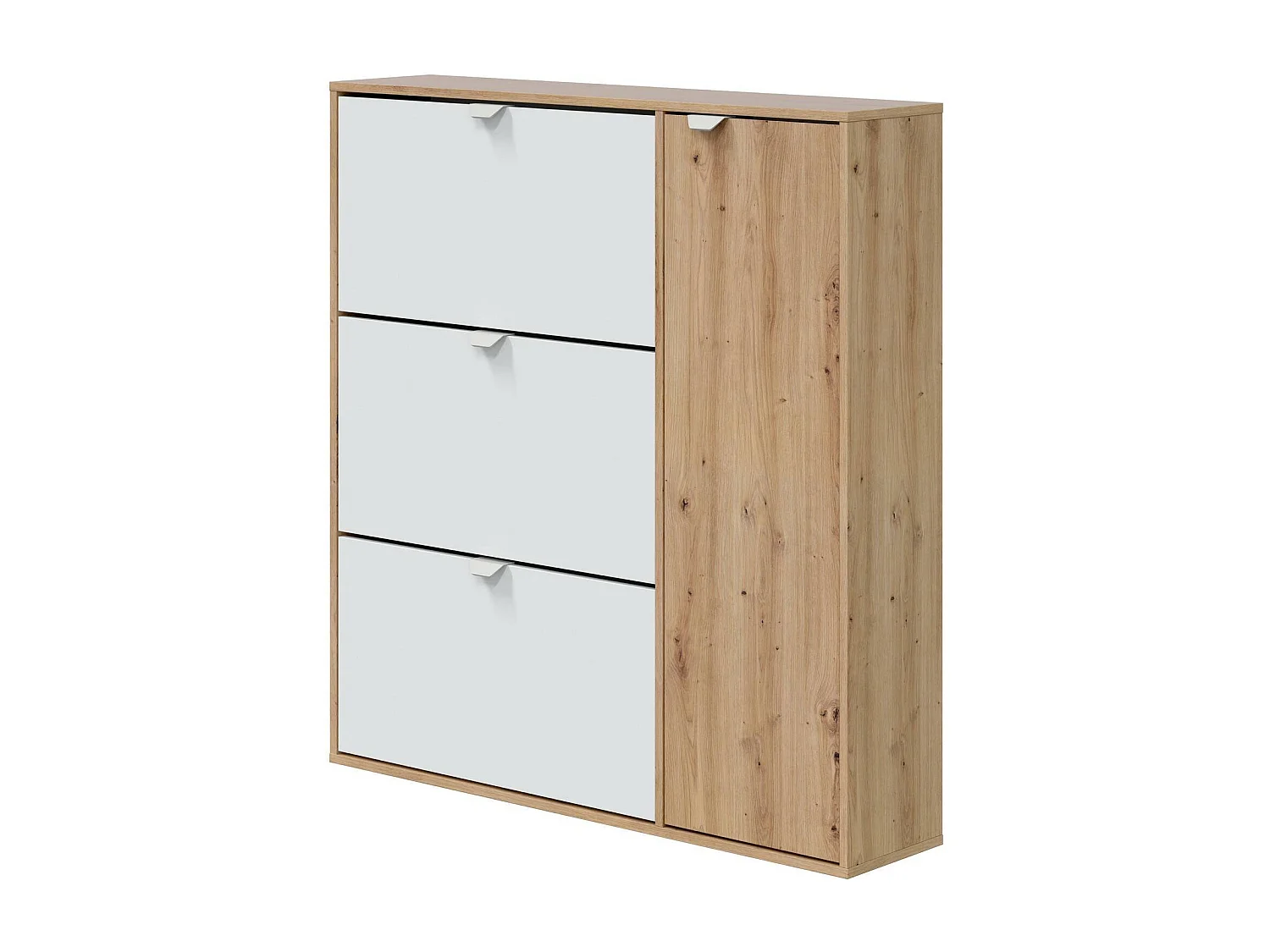 Étagère à chaussures Dmodic, étagère à chaussures d'entrée avec 4 portes, meuble à chaussures peu encombrant, 105x24h112 cm, Blanc et Chêne