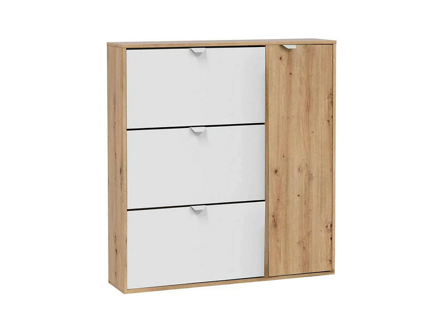 Dmodic schoenenrek, entree schoenenrek met 4 deuren, ruimtebesparende schoenenkast, 105x24h112 cm, Wit en Eiken