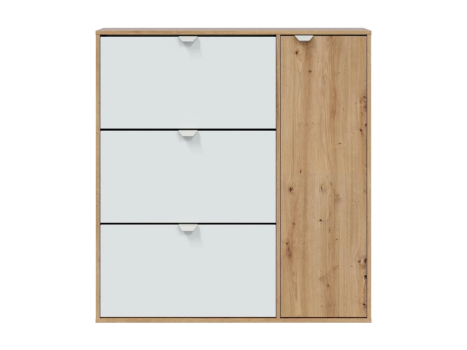 Dmodic schoenenrek, entree schoenenrek met 4 deuren, ruimtebesparende schoenenkast, 105x24h112 cm, Wit en Eiken