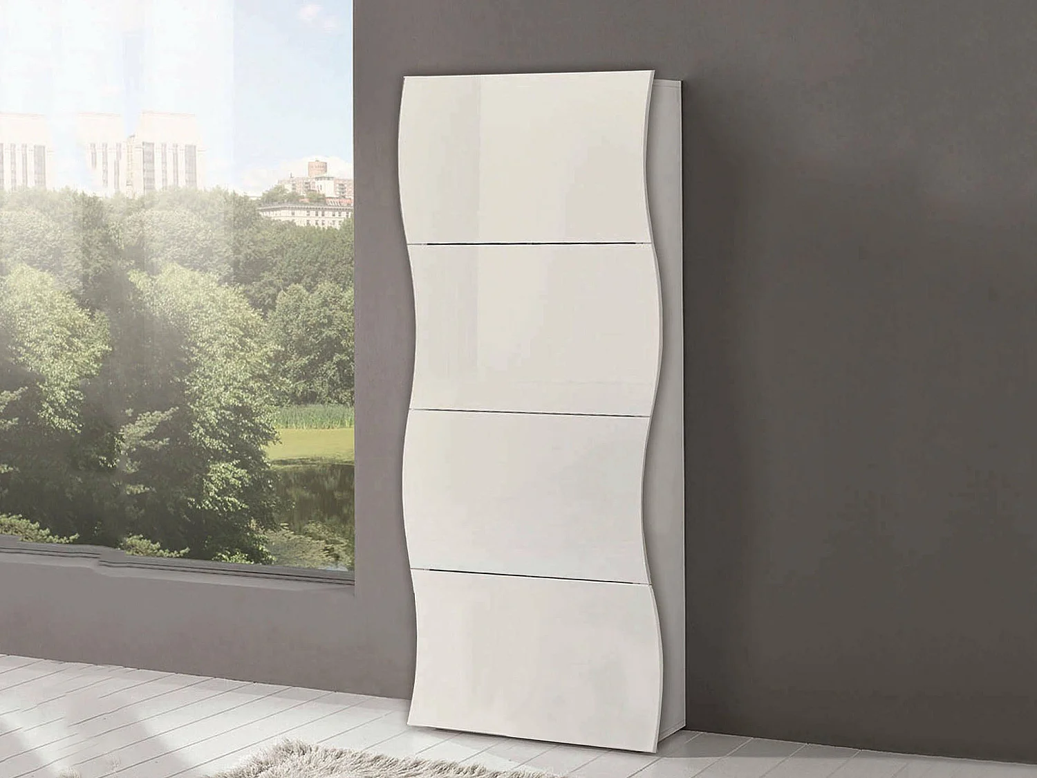Sapateira Ddelig, Armário multiuso com 4 portas, Sapateira de entrada, 100% Fabricado na Itália, 71x27h162 cm, Branco brilhante