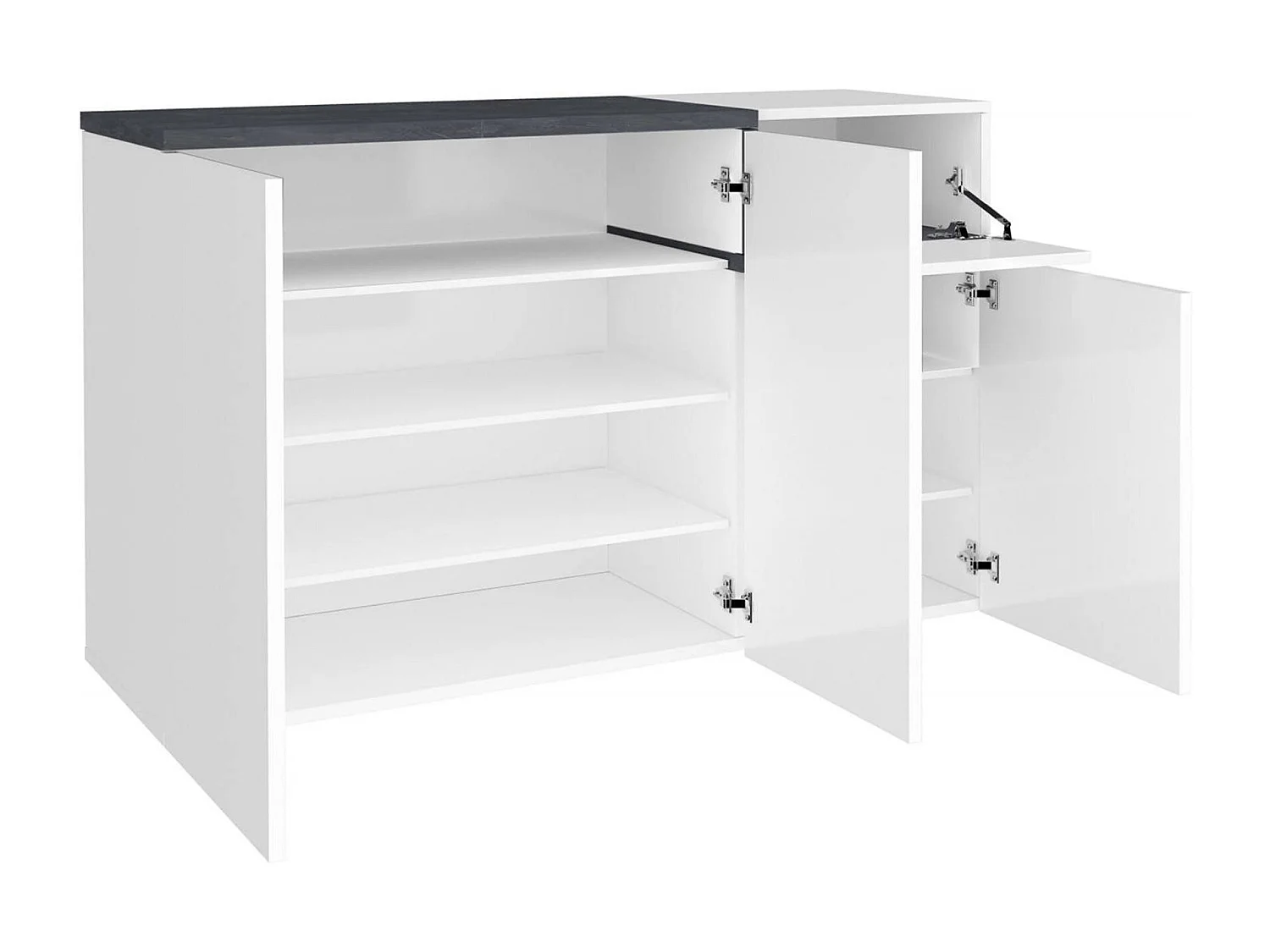 Zapatero Dmessia, Mueble multiusos 3 puertas y 1 puerta abatible, Zapatero de entrada, 100% Made in Italy, cm 120x40h80, Blanco Brillo y Pizarra