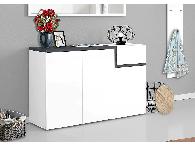 Scarpiera Anist, 5 Ripiani Made in Italy, 40x120x80h cm Bianco Lucido, Mobile Portascarpe