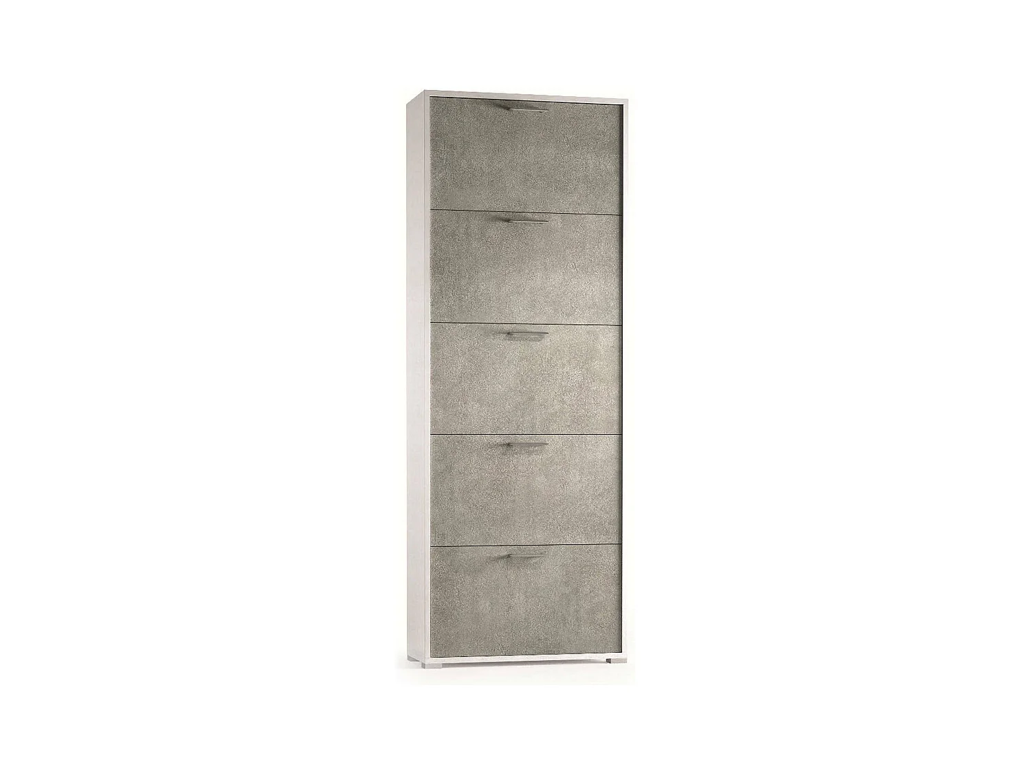 Sapateira Dmiano, móvel de entrada multiuso com 5 portas sanfonadas, sapateira de dupla profundidade, 100% Fabricado na Itália, 67x28h183 cm, Branco e Cimento
