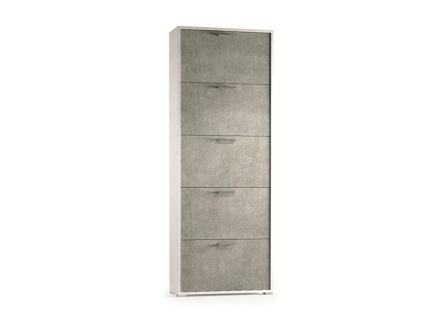 Sapateira Dmiano, móvel de entrada multiuso com 5 portas sanfonadas, sapateira de dupla profundidade, 100% Fabricado na Itália, 67x28h183 cm, Branco e Cimento