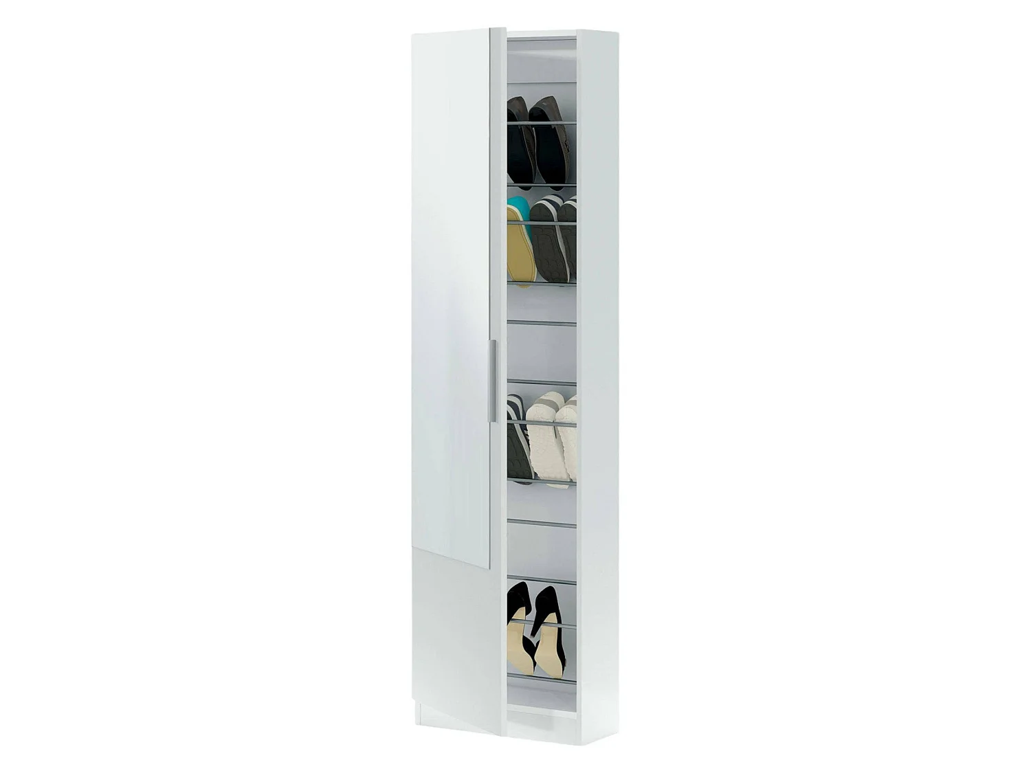 Étagère à chaussures Dcozzol, Armoire à chaussures haute avec 1 porte, Armoire à chaussures moderne, Armoire d'entrée avec miroir, 50x22h180 cm, Blanc