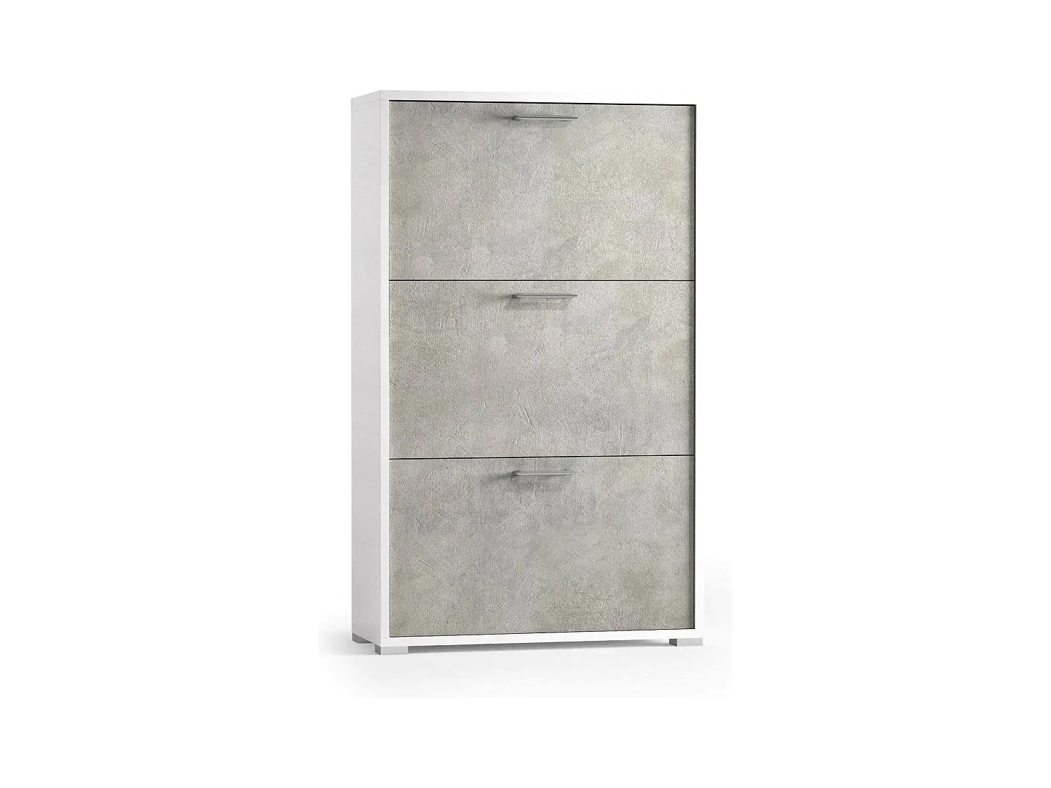 Dlos schoenenrek, multifunctioneel entreemeubilair met 3 vouwdeuren, schoenenkast met dubbele diepte, 100% Made in Italy, 67x28h112 cm, Wit en cement
