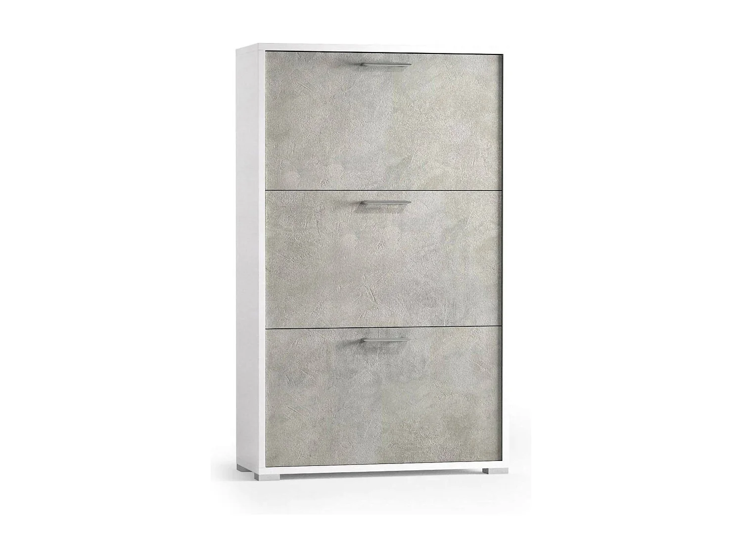 Schuhregal Dlos, Mehrzweck - Eingangsmöbel mit 3 Klapptüren, Schuhschrank mit doppelter Tiefe, 100% Made in Italy, 67x28h112 cm, WeiÃŸ und Beton
