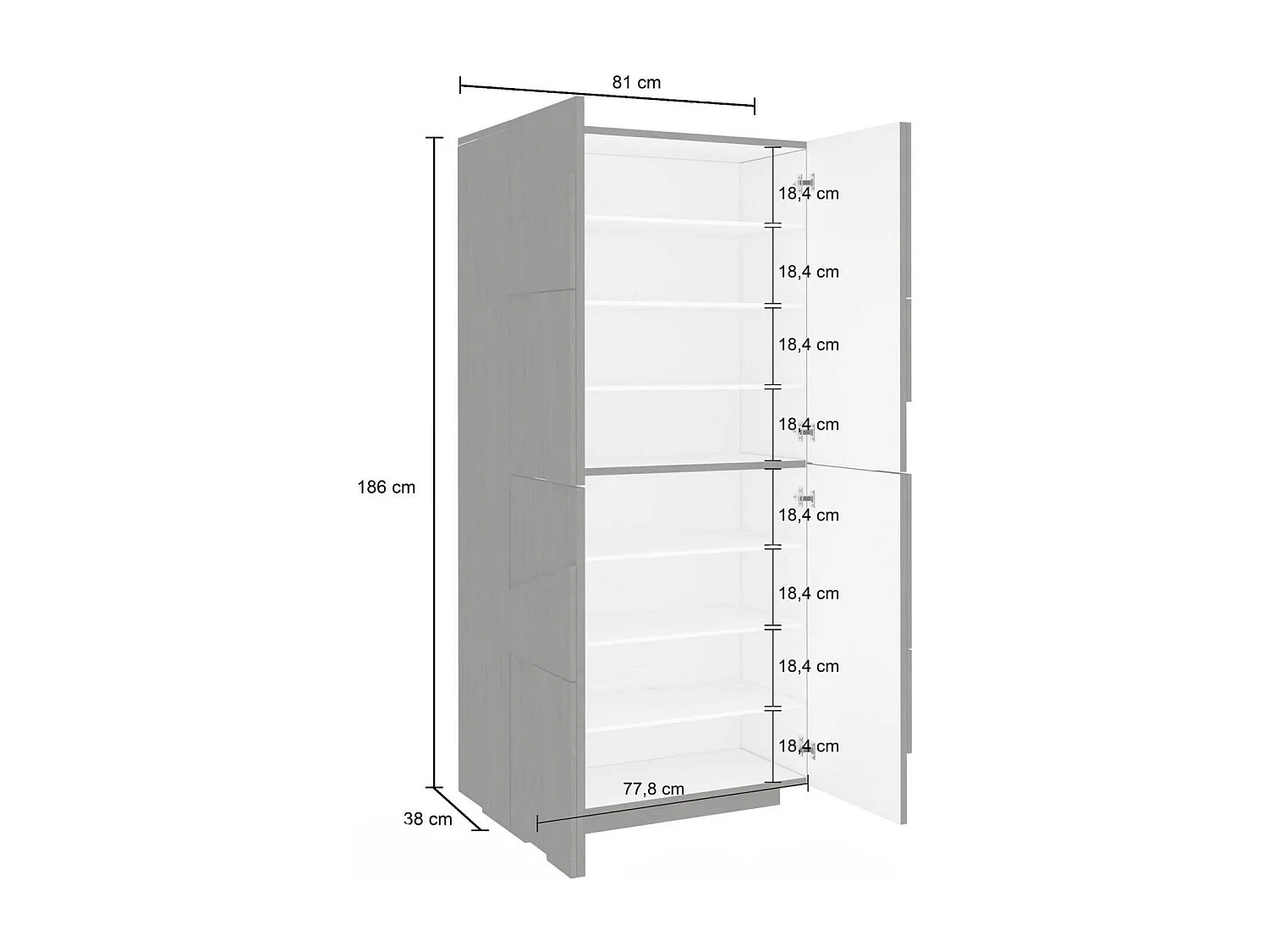 Étagère à chaussures Dlerd, Armoire polyvalente avec 4 portes battantes, Étagère à chaussures d'entrée, 100% Made in Italy, 81x38h167 cm, Ardoise