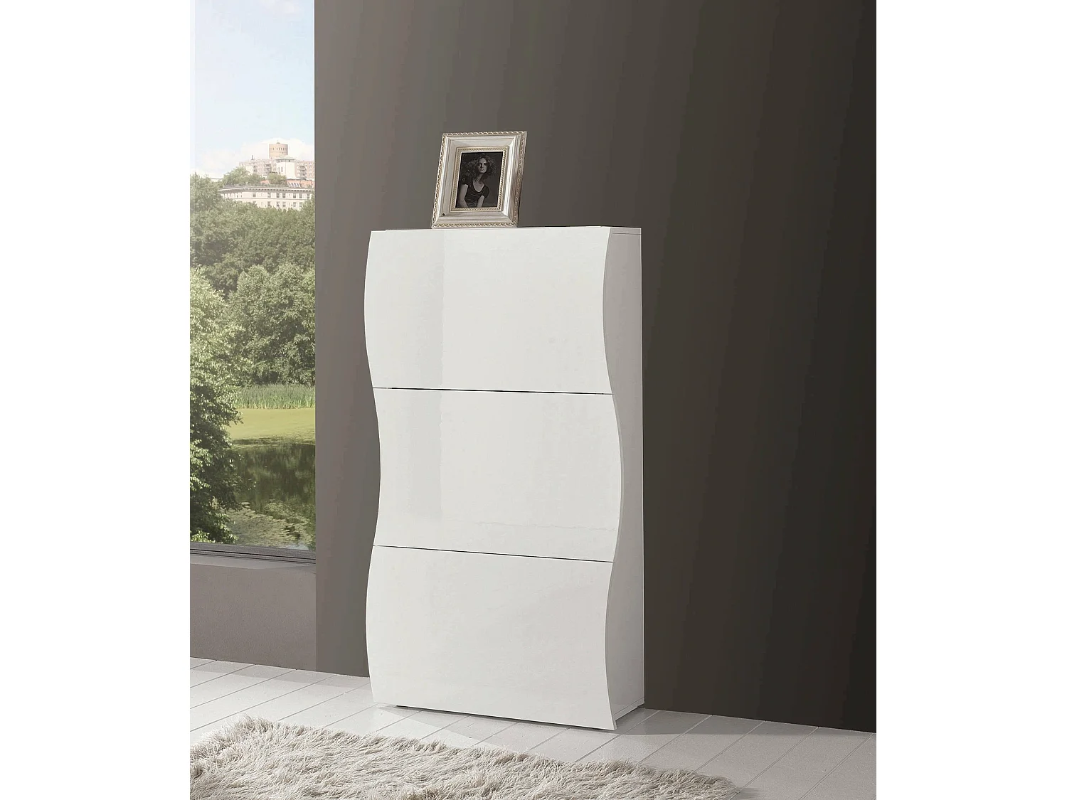 Dmora - Scarpiera Borea, cm 71x27h122, Bianco lucido