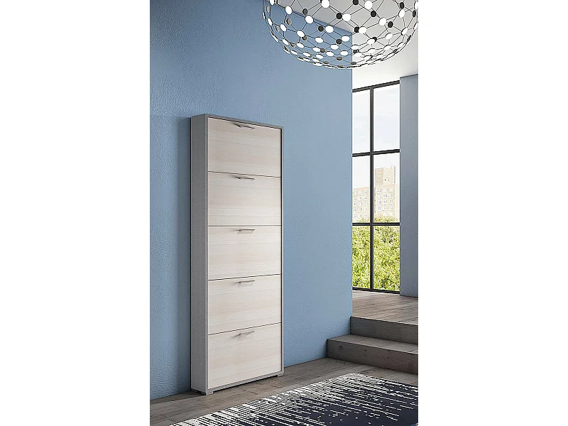 Étagère à chaussures Dgratto, Meuble d'entrée polyvalent avec 5 portes pliantes, Meuble à chaussures moderne, 100% Made in Italy, 67x18h184 cm, Mélèze