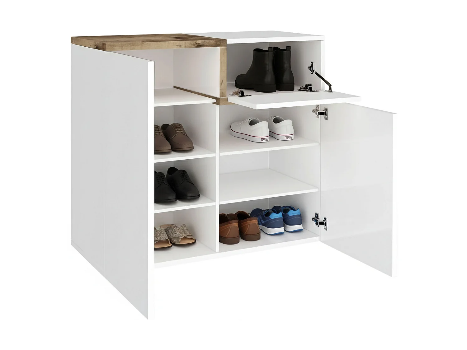 Meuble à chaussures effet bois blanc brillant, beige 80x40 cm