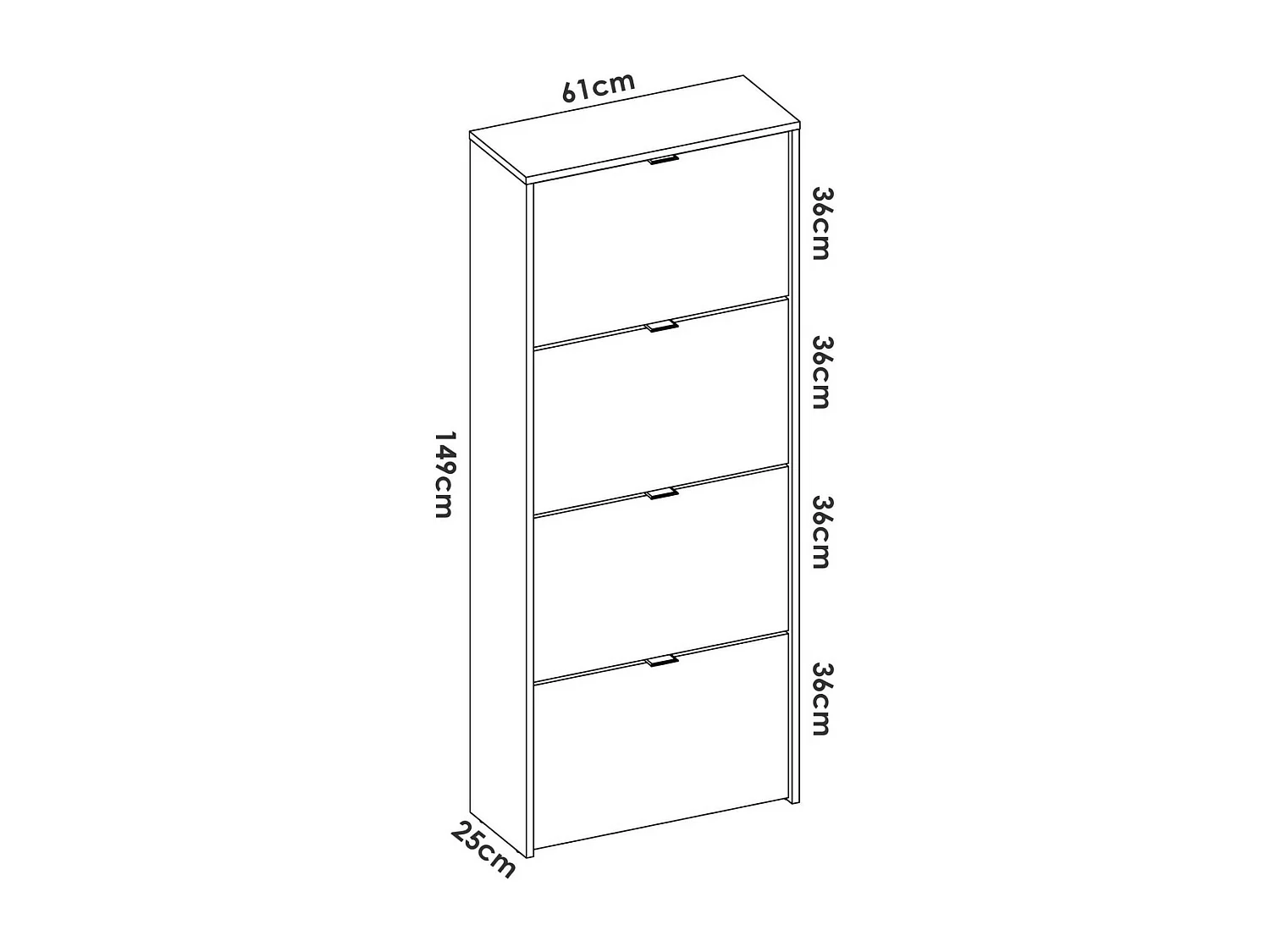 Dmurie schoenenrek, Ruimtebesparend entree schoenenrek, Schoenenkast met 4 vouwdeuren, 61x25h149 cm, Eiken
