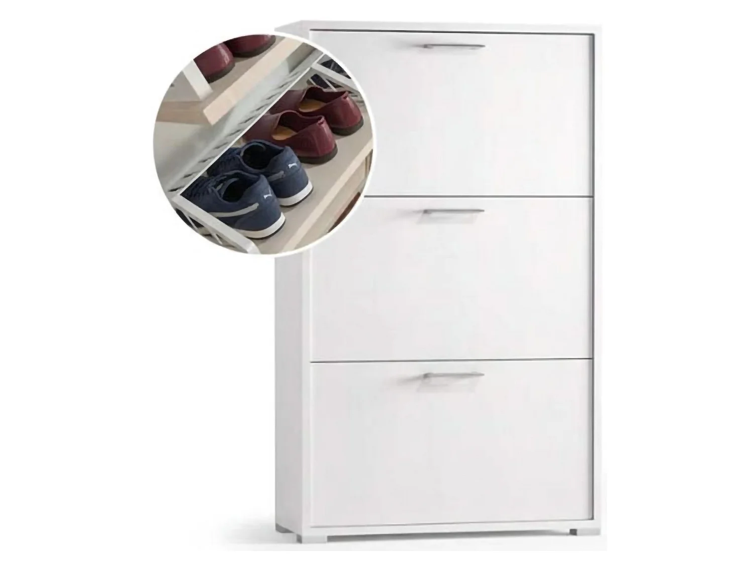 Étagère à chaussures Dferrari, meuble d'entrée polyvalent avec 3 portes pliantes, meuble à chaussures moderne, 100% Made in Italy, 67x18h112 cm, Blanc