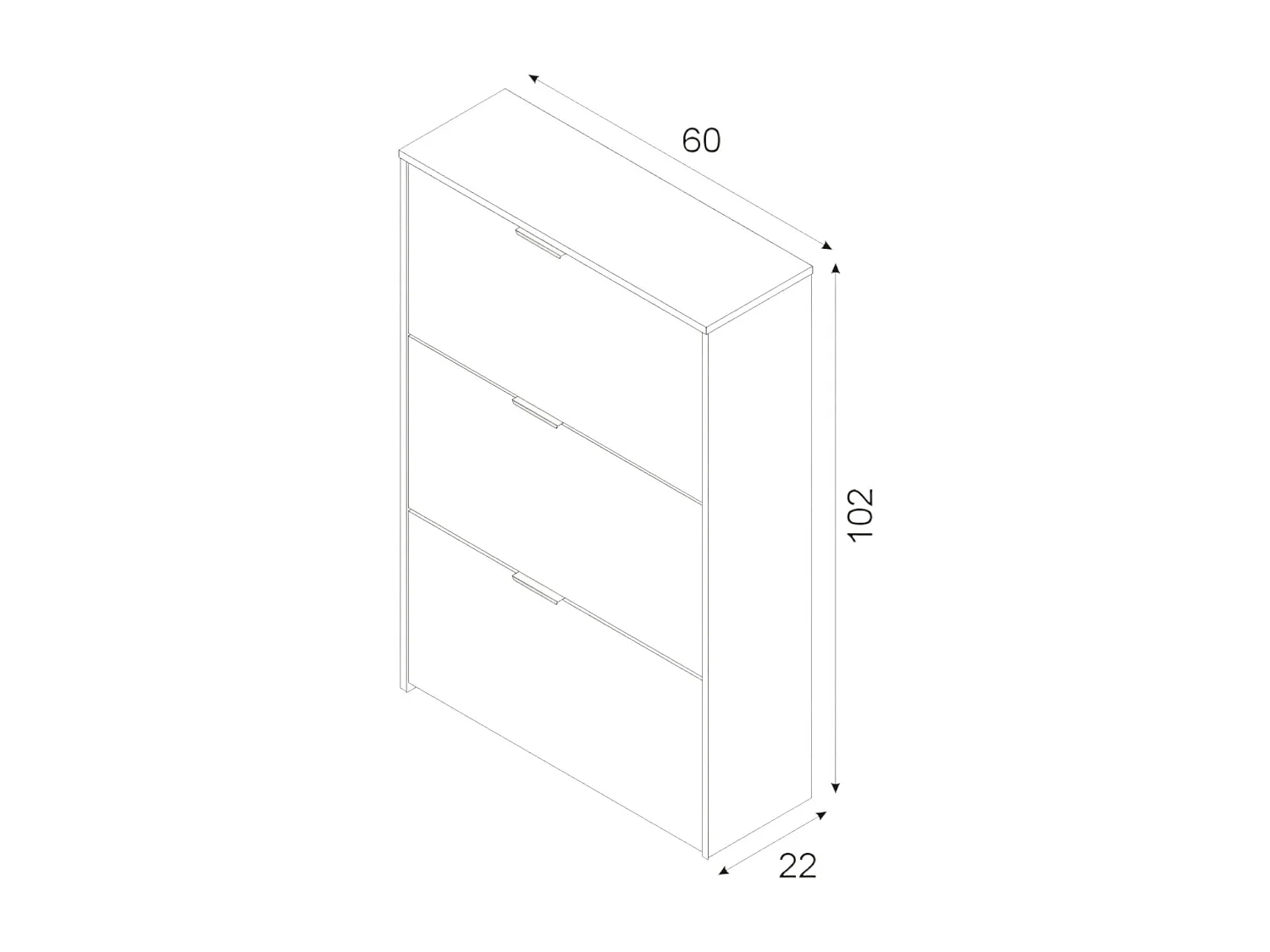 Schuhschrank Dcosta, Schuhschrank mit 3 Klapptüren, Schrank mit doppelter Kapazität für bis zu 18 Paar Schuhe, 70x17h180 cm, Glänzend WeiÃŸ