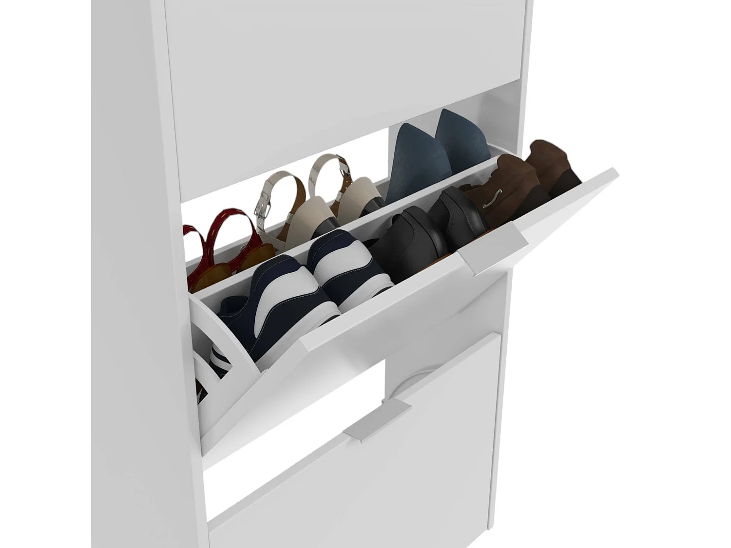 Schuhschrank Dcosta, Schuhschrank mit 3 Klapptüren, Schrank mit doppelter Kapazität für bis zu 18 Paar Schuhe, 70x17h180 cm, Glänzend WeiÃŸ