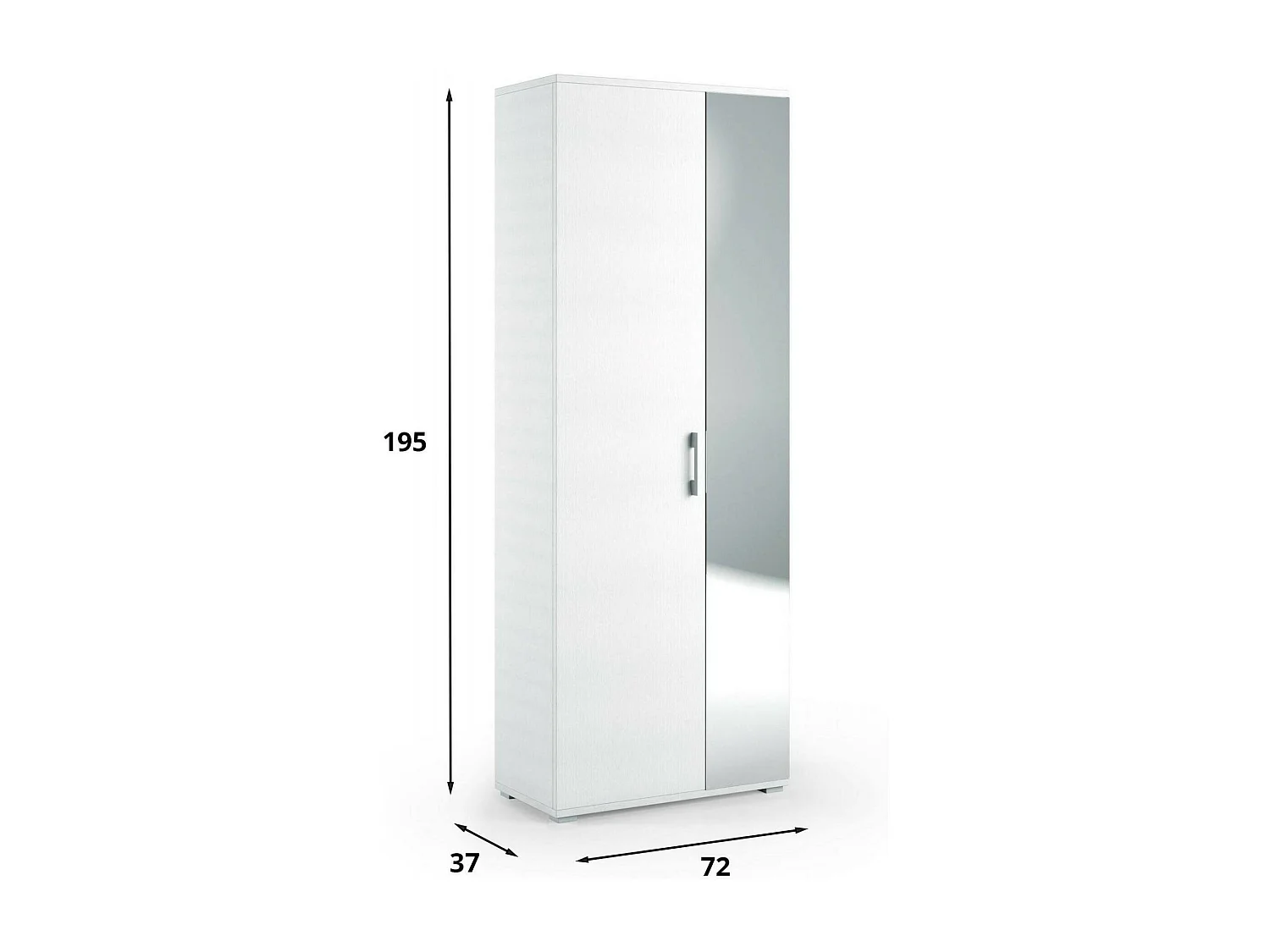 Étagère à chaussures Dminiat, Meuble d'entrée polyvalent avec porte miroir, Meuble à chaussures moderne avec 6 étagères, 100% Made in Italy, 72x37h195 cm, Blanc
