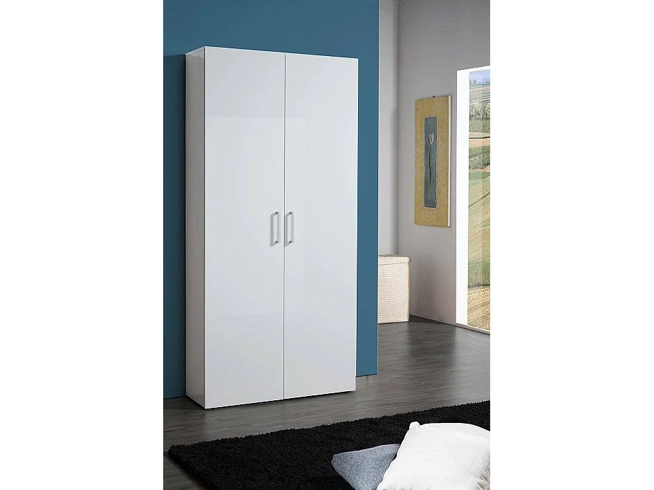 Dmora - Scarpiera Actra, cm 91x33h190, Bianco lucido