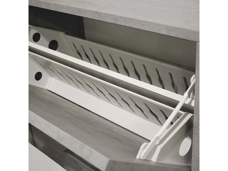 Dmarcat schoenenrek, multifunctioneel entreemeubilair met 4 vouwdeuren, schoenenkast met dubbele diepte, 100% Made in Italy, 67x28h147 cm, Cement