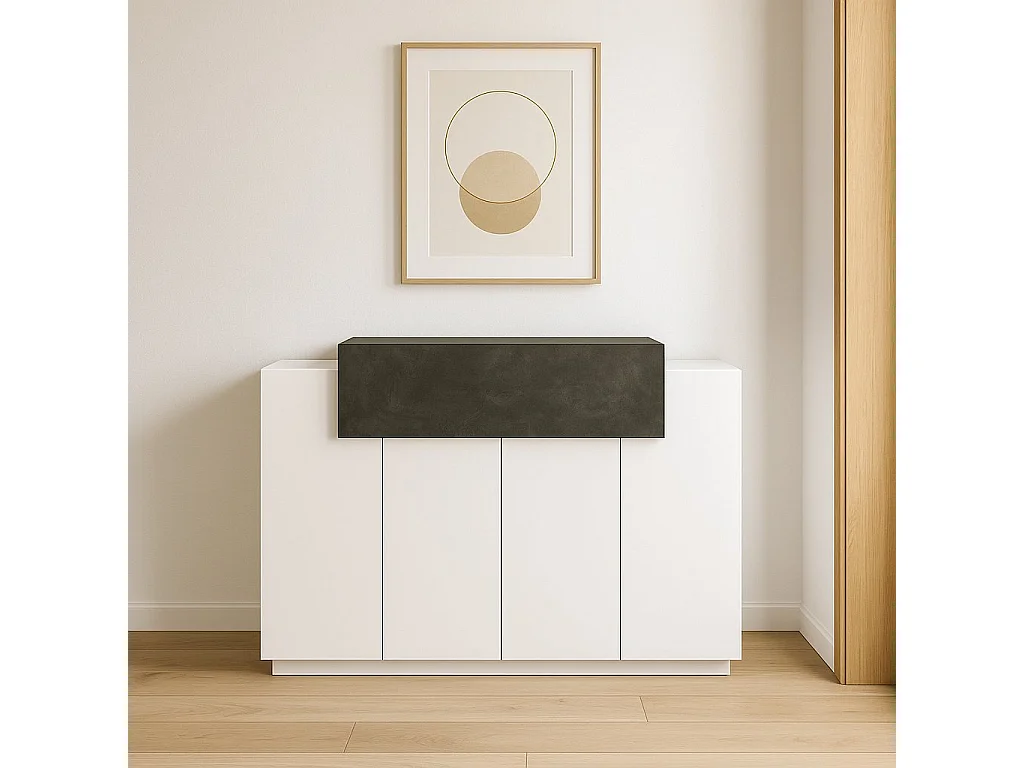 Dmora - Scarpiera Aristotle, cm 120x45h86, Bianco lucido e Ardesia