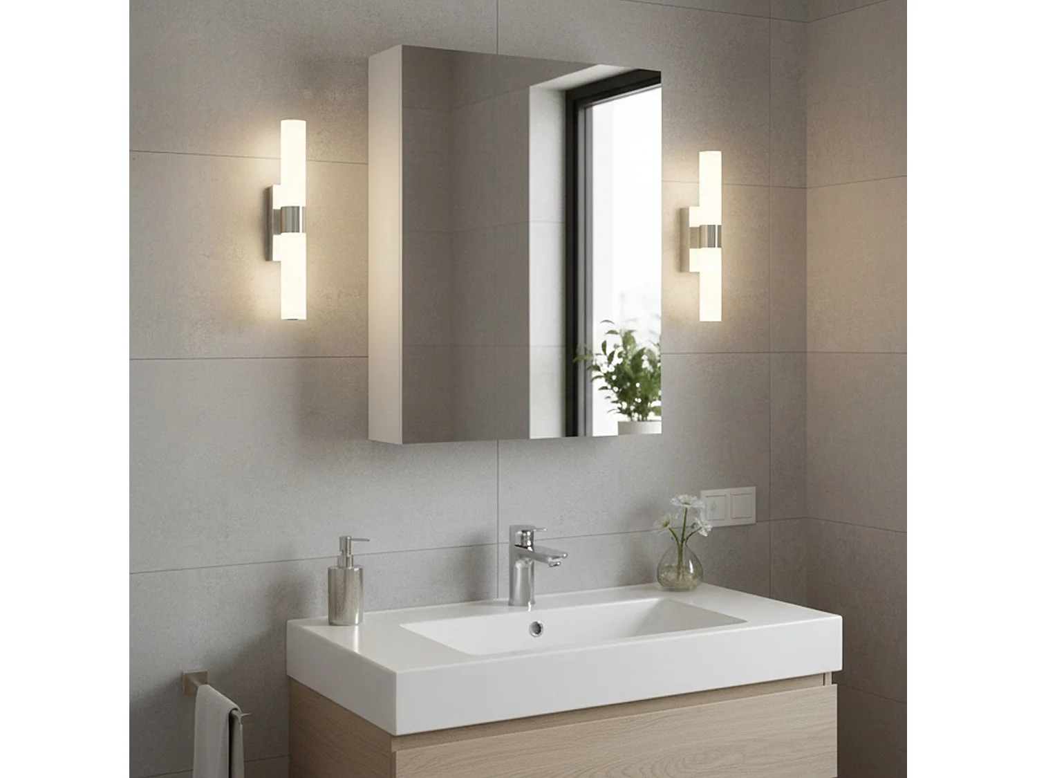 Armoire murale de salle de bain Dfus, Armoire colonne pour salle de bain, Armoire suspendue, Blanc brillant, 40x21h65 - 1 porte cm