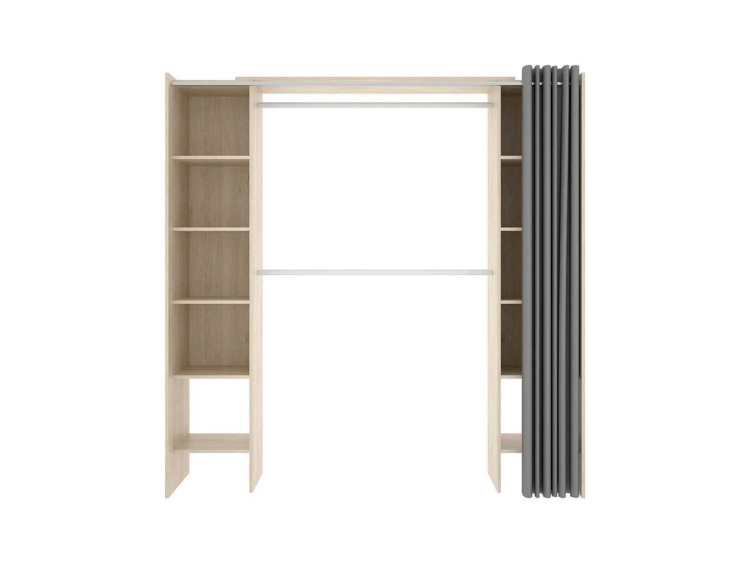 Armoire Dober, Structure pour dressing avec rideau, Cintre ouvert, 160x50h205 cm, Chêne