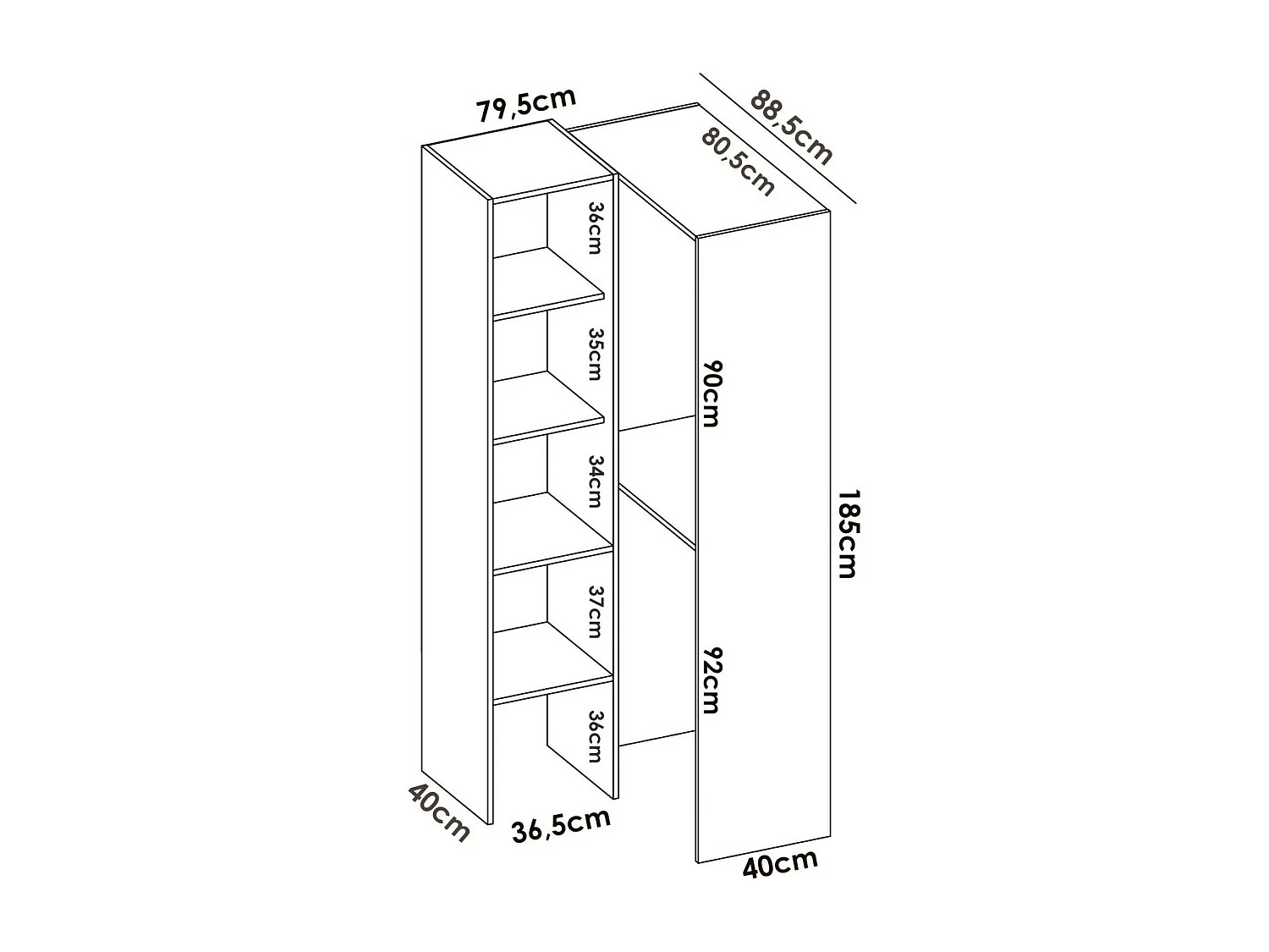 Dmora - Guardaroba grande Arpagone, 79x88h186 cm, Rovere
