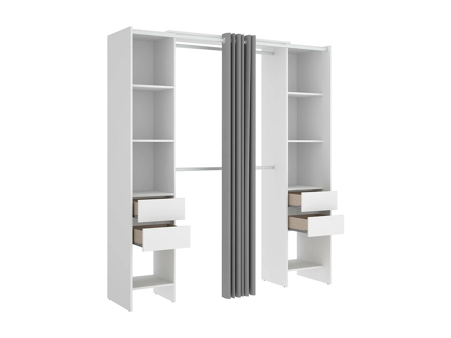 Dmanari kledingkast, Structuur voor inloopkast, Open kleerhanger, 180x50h205 cm, Wit en Grijs