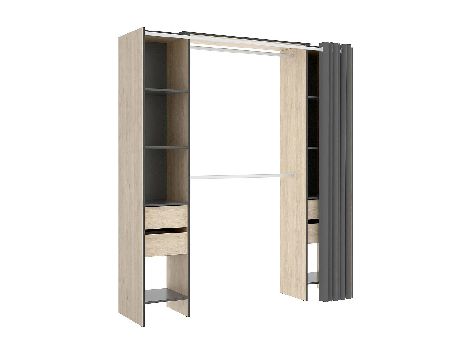 Armoire Dmanari, Structure pour dressing, Cintre ouvert, 180x50h205 cm, Chêne et Anthracite