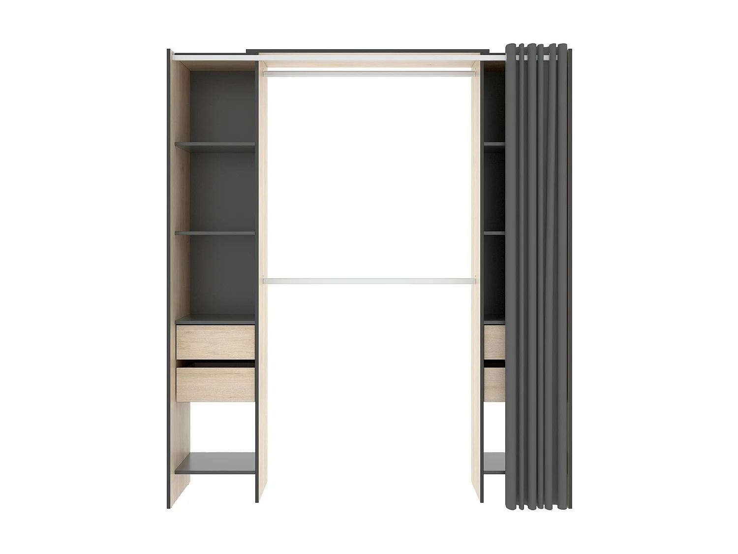 Kleiderschrank Dmanari, Struktur für begehbaren Kleiderschrank, offene Garderobe, 180 x 50 x 205 cm, Eiche und Anthrazit