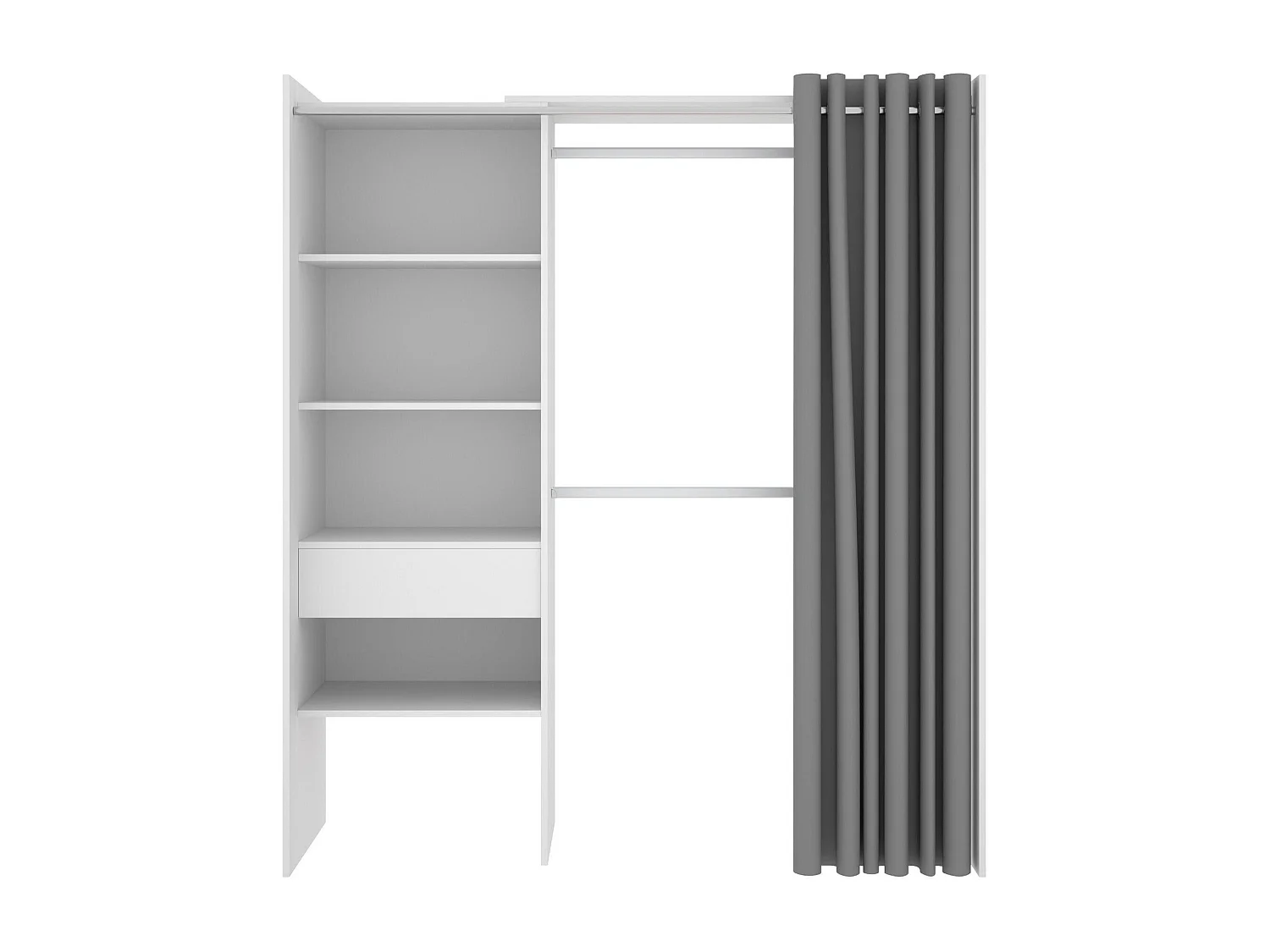Armoire Dober, Structure pour dressing, Cintre ouvert, 160x50h205 cm, Blanc et Gris