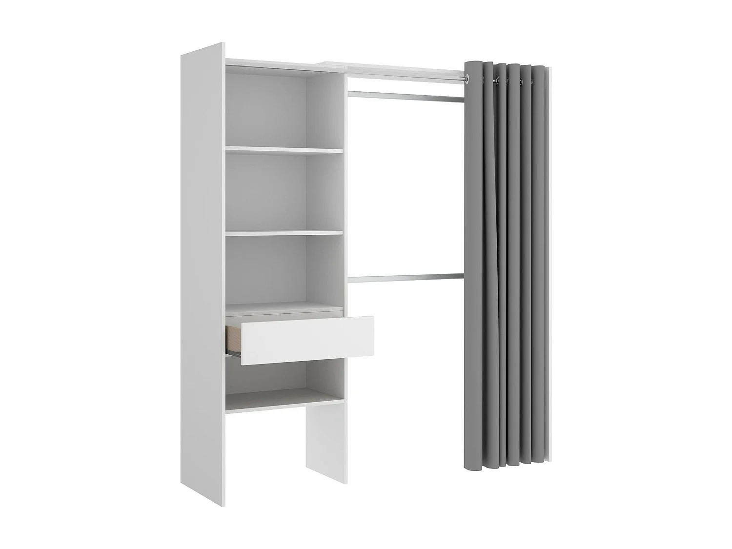 Armoire Dober, Structure pour dressing, Cintre ouvert, 160x50h205 cm, Blanc et Gris