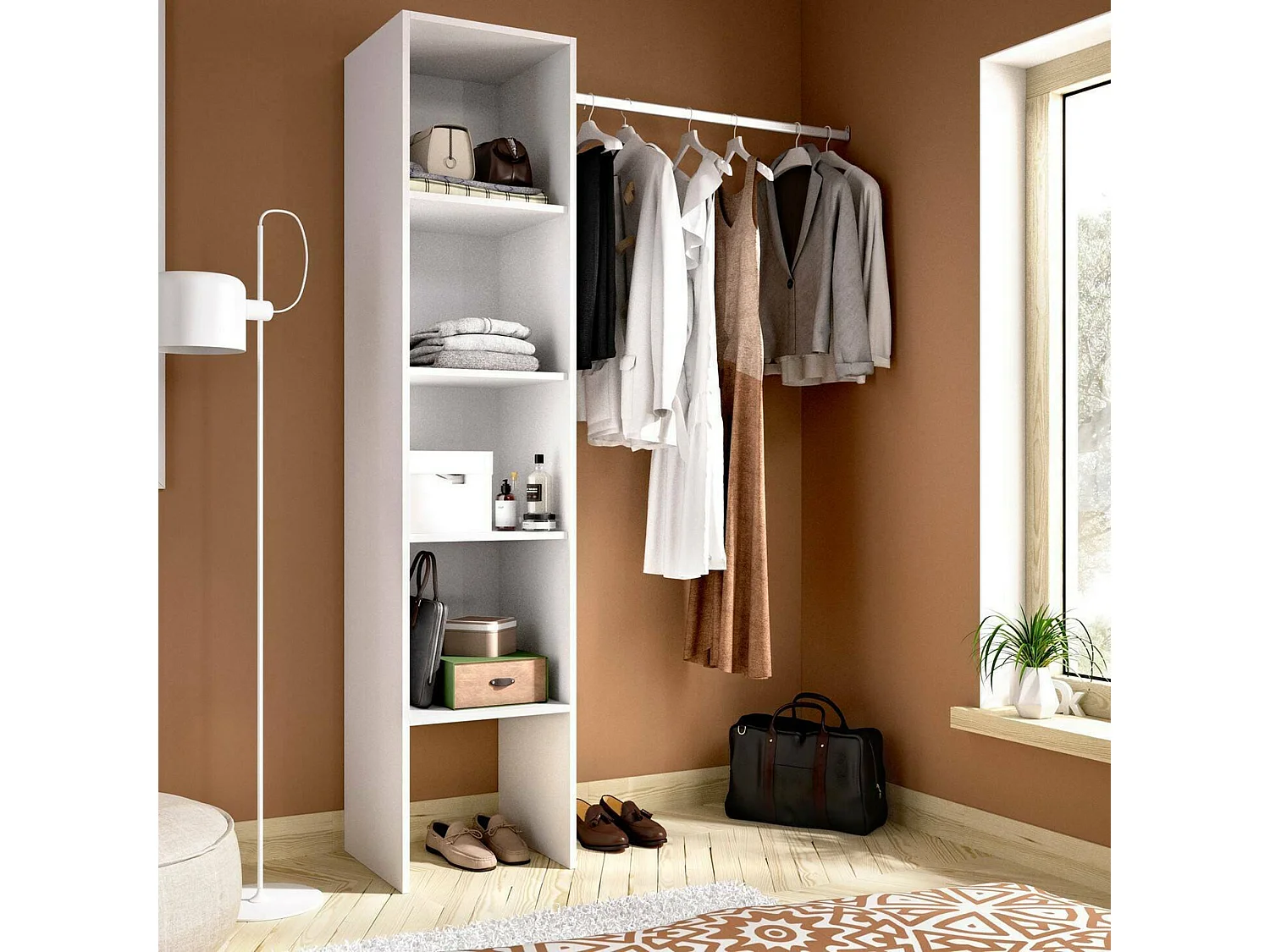 Armario Dmaffe, Estructura para vestidor, Perchero abierto, 138x40h186 cm, Blanco