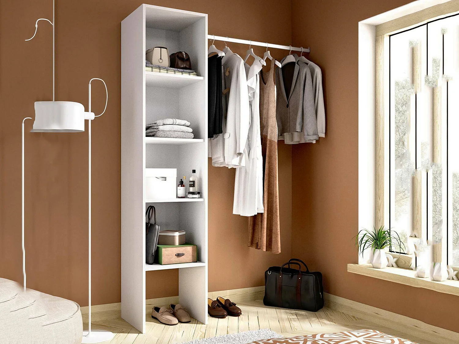 Armario Dmaffe, Estructura para vestidor, Perchero abierto, 138x40h186 cm, Blanco