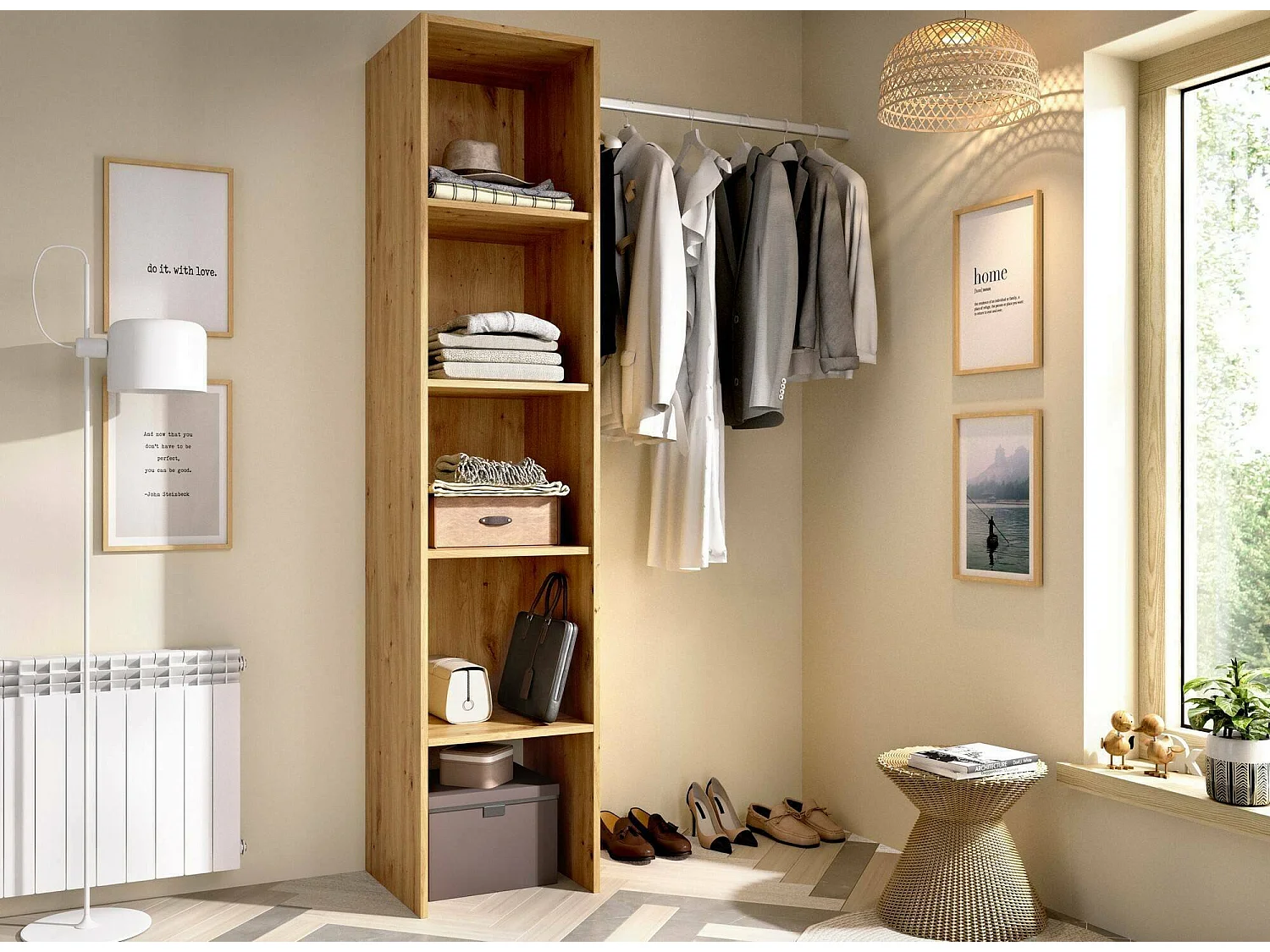 Armario Dmaffe, Estructura para vestidor, Perchero abierto, 138x40h186 cm, Roble Nodi