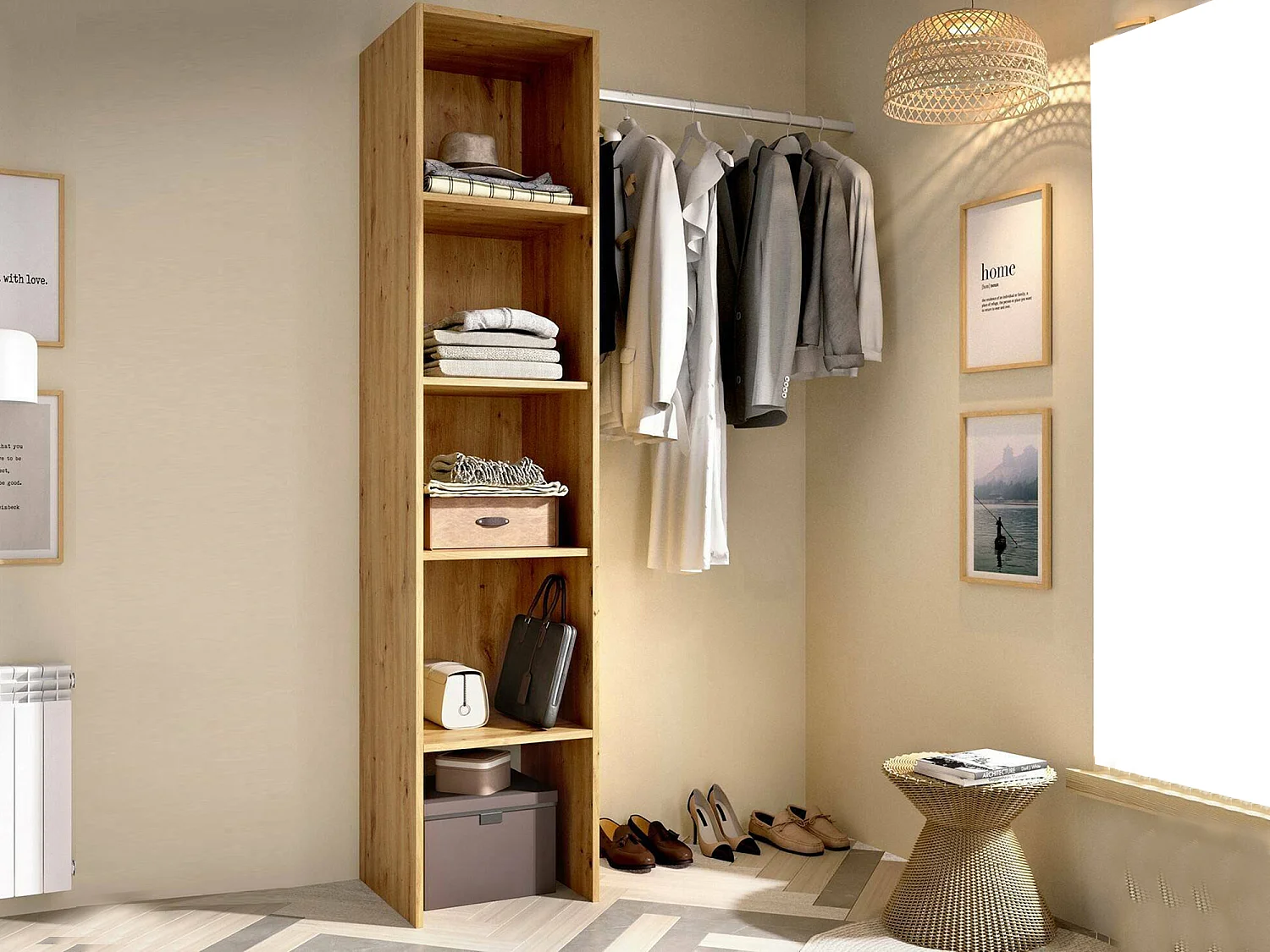 Armario Dmaffe, Estructura para vestidor, Perchero abierto, 138x40h186 cm, Roble Nodi