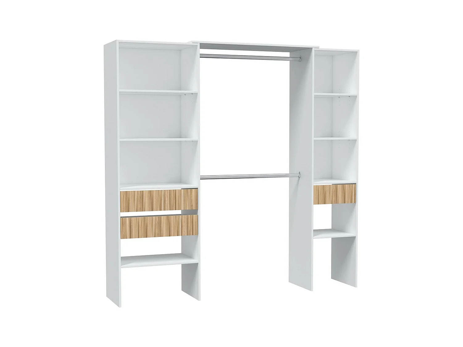 Armoire Donest, Meubles de chambre à coucher, Armoire à vêtements avec étagères et 3 tiroirs, 196x40h187 cm, Blanc et Chêne