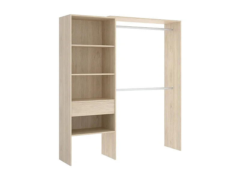 Dgarut kledingkast, Structuur voor inloopkast, Open kleerhanger, 160x40h187 cm, Eiken