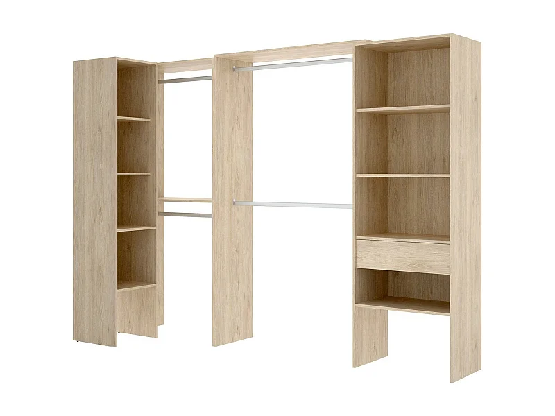 Armoire Dacasuz, Structure pour dressing d'angle, Cintre d'angle ouvert, 248x79h187 cm, Chêne