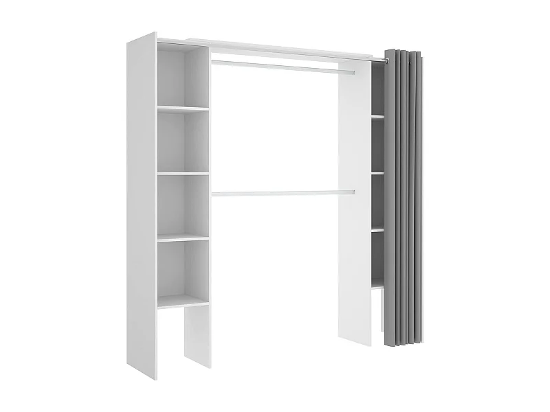 Armoire Dgond, Structure pour dressing, Cintre ouvert extensible, 180x50h205 cm, Blanc et Gris