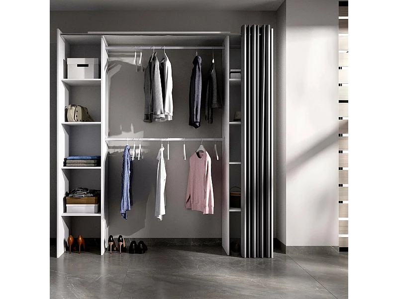 Armoire Dgond, Structure pour dressing, Cintre ouvert extensible, 180x50h205 cm, Blanc et Gris