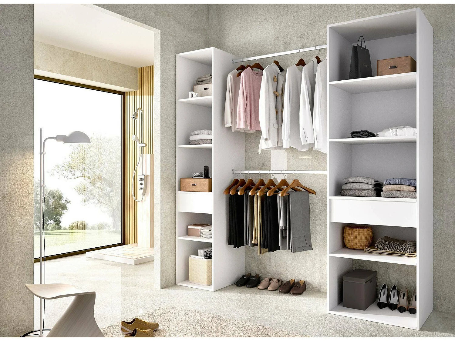 Guardaroba Grande Amalio, un Cassetto, 50x205h cm Bianco, Armadio Camera da Letto