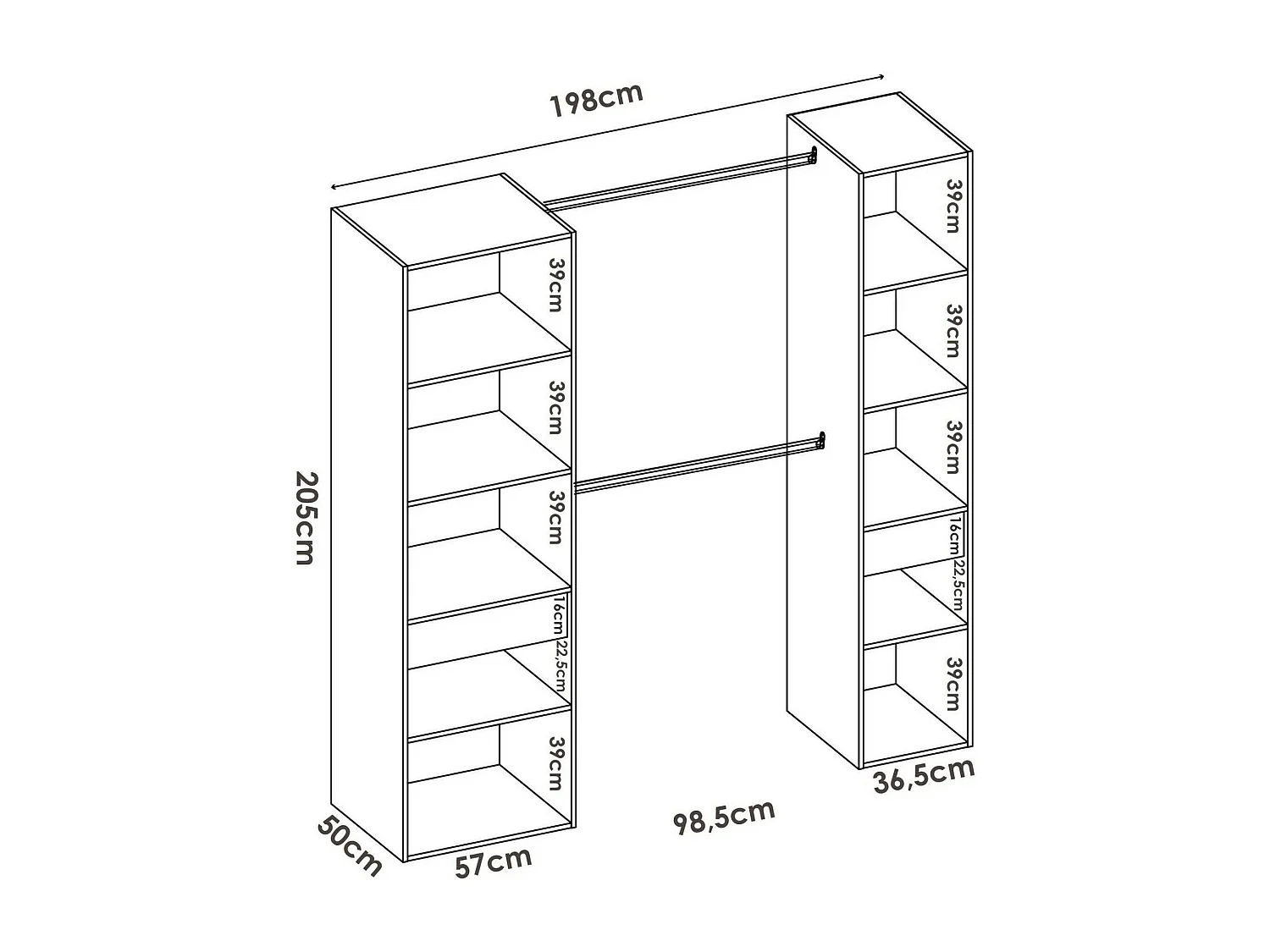 Guardaroba Grande Amalio, un Cassetto, 50x205h cm Bianco, Armadio Camera da Letto