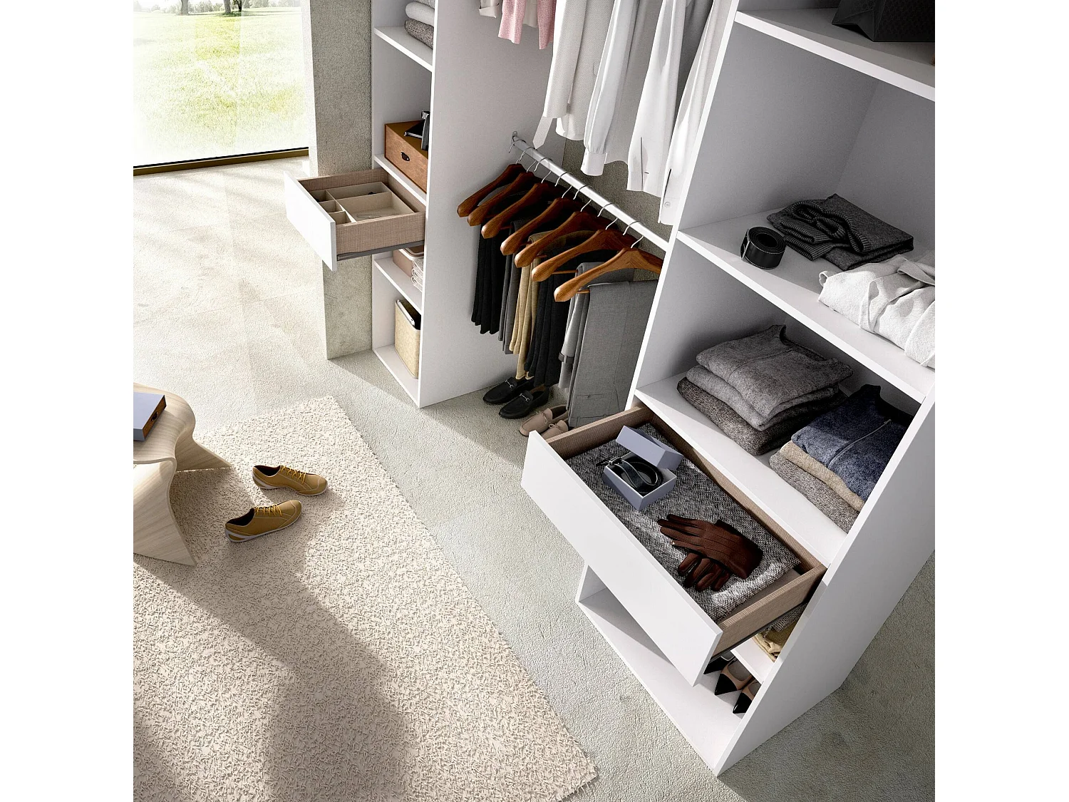 Guardaroba Grande Amalio, un Cassetto, 50x205h cm Bianco, Armadio Camera da Letto