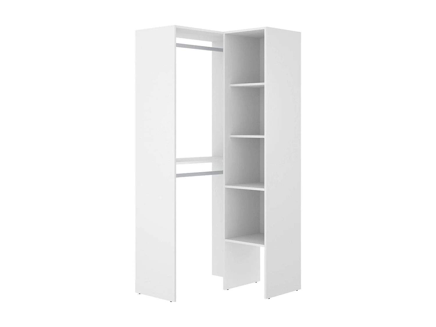 Dalmic kledingkast, Structuur voor hoekinloopkast, Open hoekkleerhanger, 79x88h186 cm, Wit